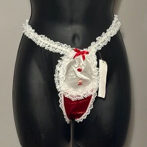 NEW Sharron Leslie VINTAGE OS Red White Thong Satin Panties NWT
